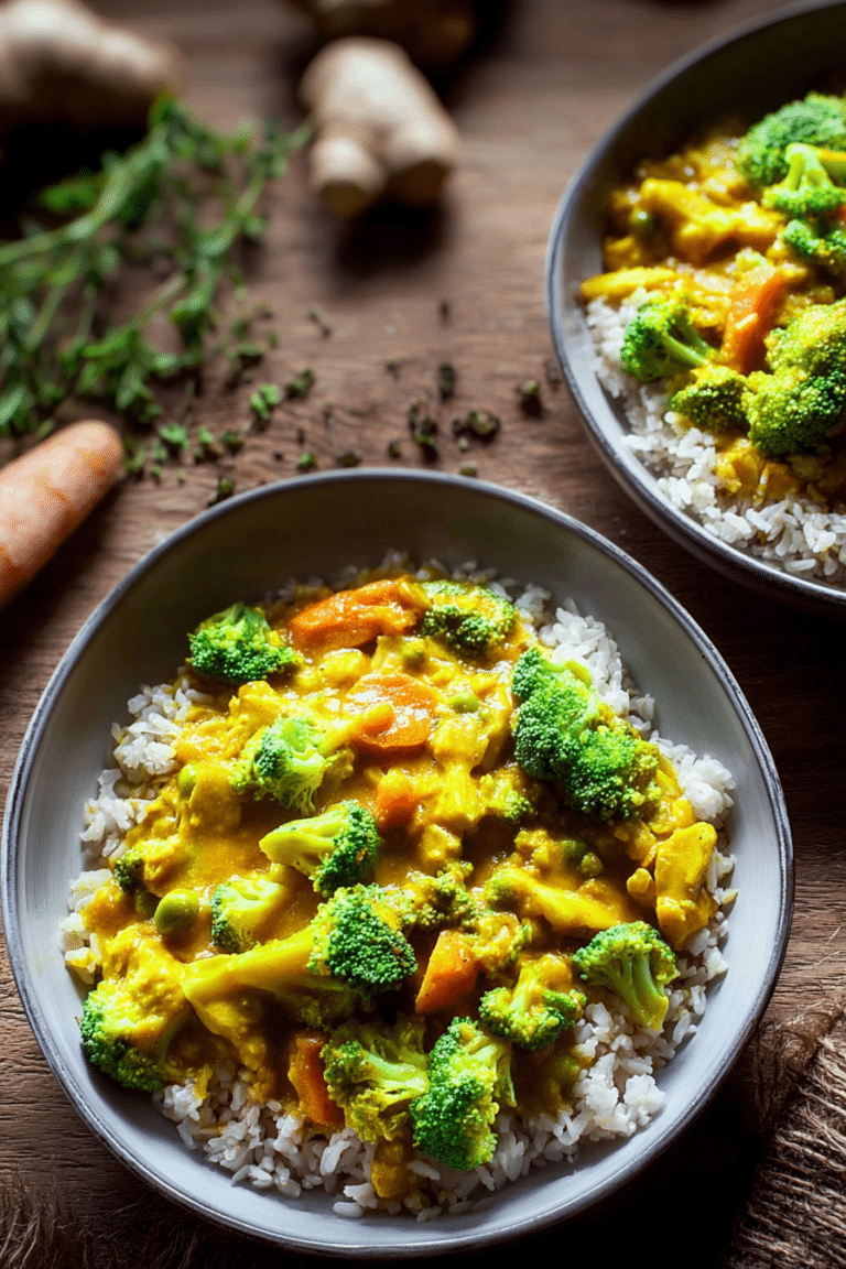 Ein schmackhaftes Brokkoli-Curry mit Linsen, serviert in einer Schüssel und garniert mit Cashewkernen.