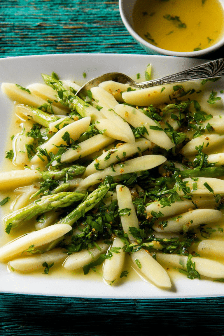 Frischer Spargelsalat mit Schnittlauch und Petersilie, serviert in einer dekorativen Schüssel.