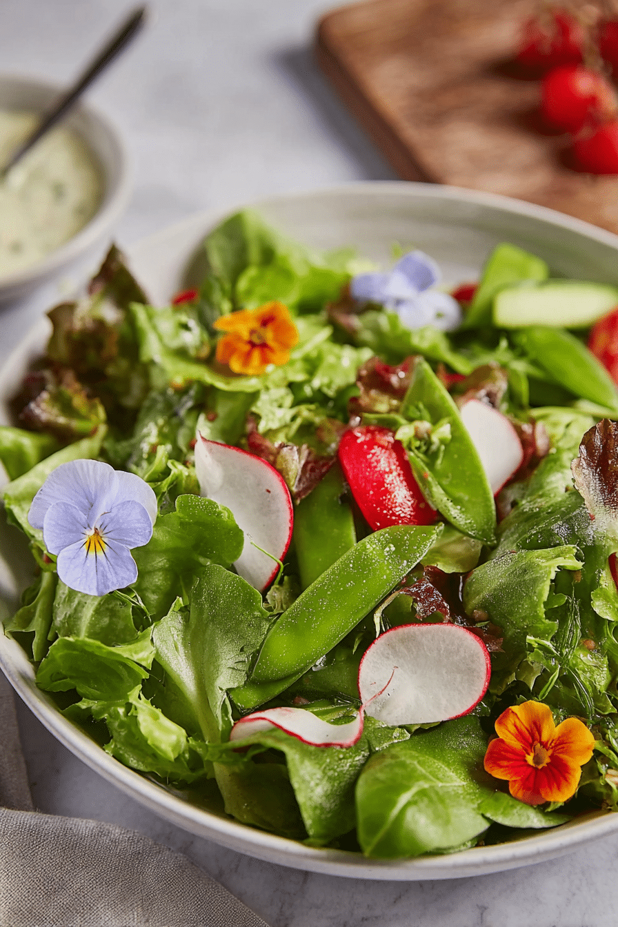 Frühlingssalat mit Radieschen, Schnittlauch und Kirschtomaten in einer Schüssel