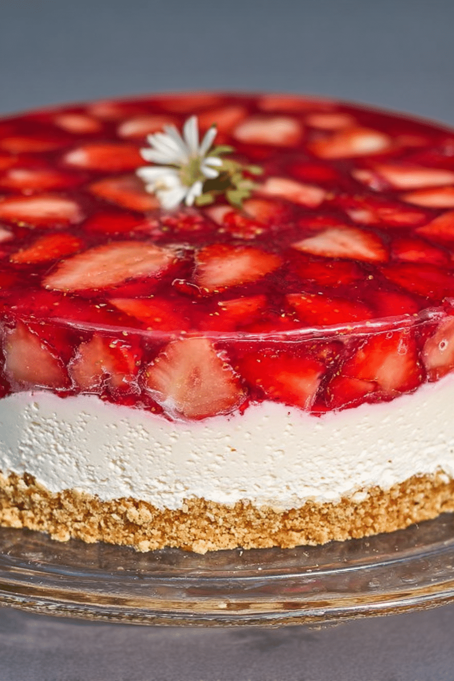 Schnelle Erdbeertorte mit Mascarponecreme und Tortenguss, dekoriert mit frischen Erdbeeren