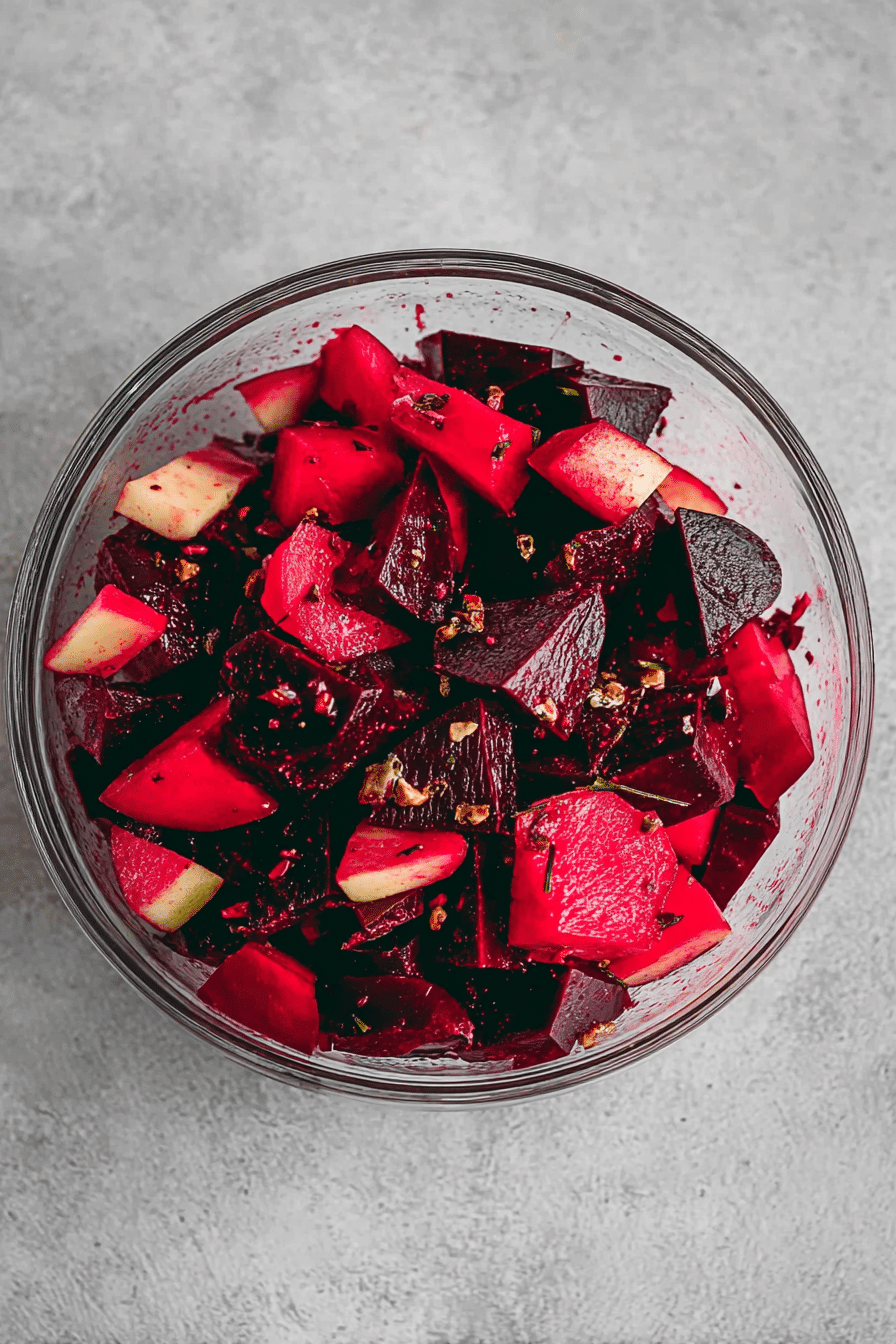 Gesunder Rote Bete Salat mit Apfel und Cashewkernen in einer Schüssel