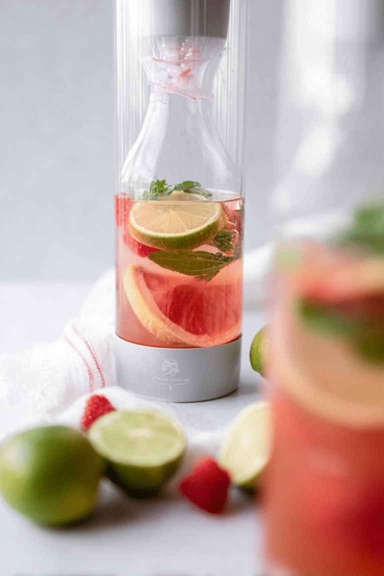 Erfrischender virgin rhabarber mojito in einem Glas mit Limettenscheiben und Minze, sommerliche Atmosphäre.